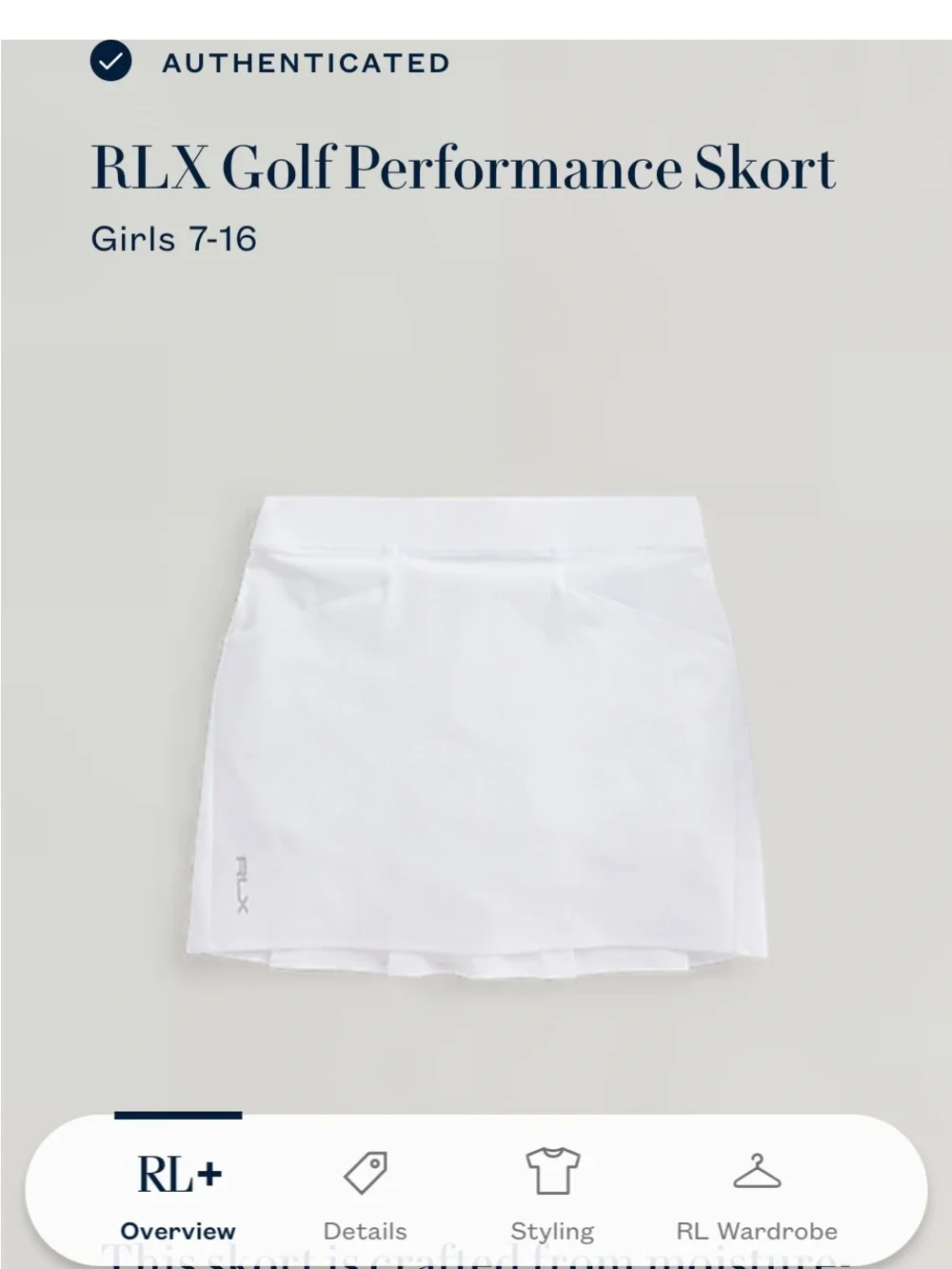 Girls Ralph Lauren RLX White Athletic Skort